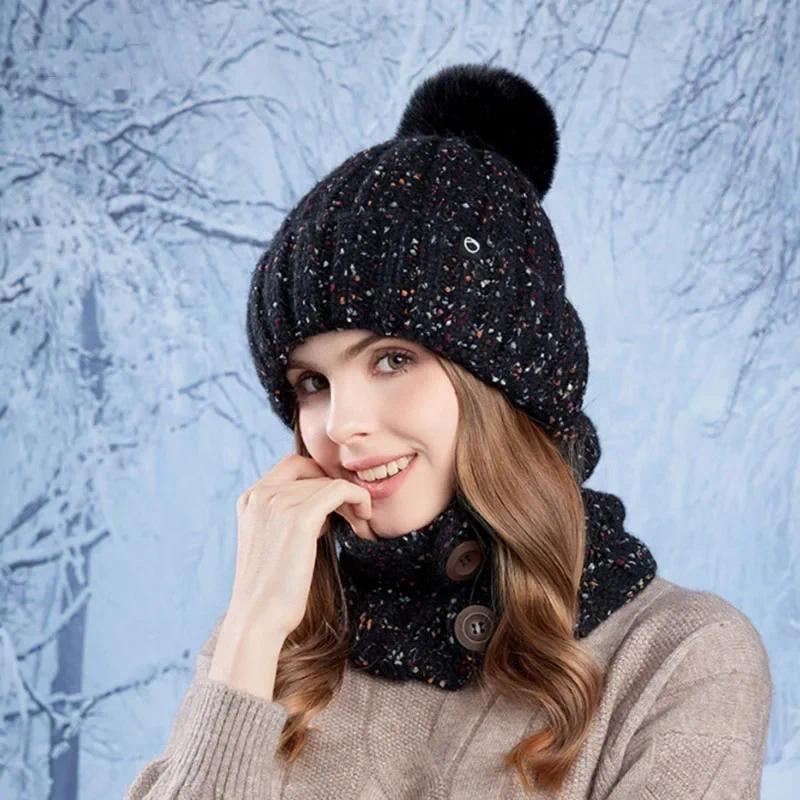 Moda Inverno Feminino Conjunto De Chapéu De Malha Engrossado Forro De Lã Ao Ar Livre Ciclismo Quente À Prova De Vento Go