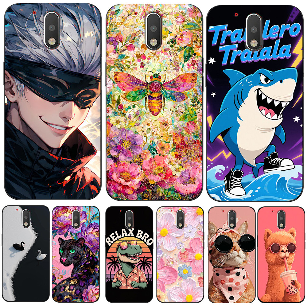 Para Motorola Moto G4 Caso De Telefone Silicone Macio Protetor Preto Tpu Flor Bonito Beleza Gato Tubarão Cão