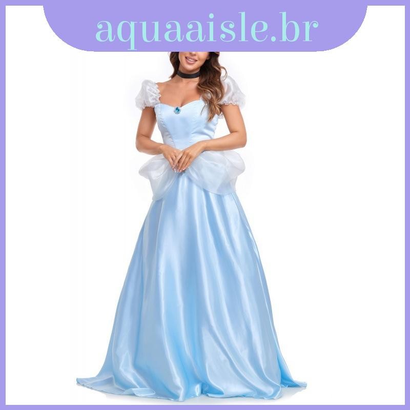 Vestido De Princesa Cinderela Adulto Lindamente Projetado Em Azul Para Festas De Palco E Fantasia