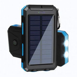 Carregador POWER BANK SOLAR USB Cor Azul - Energia garantida em viagens, acampamentos, pesca, praias