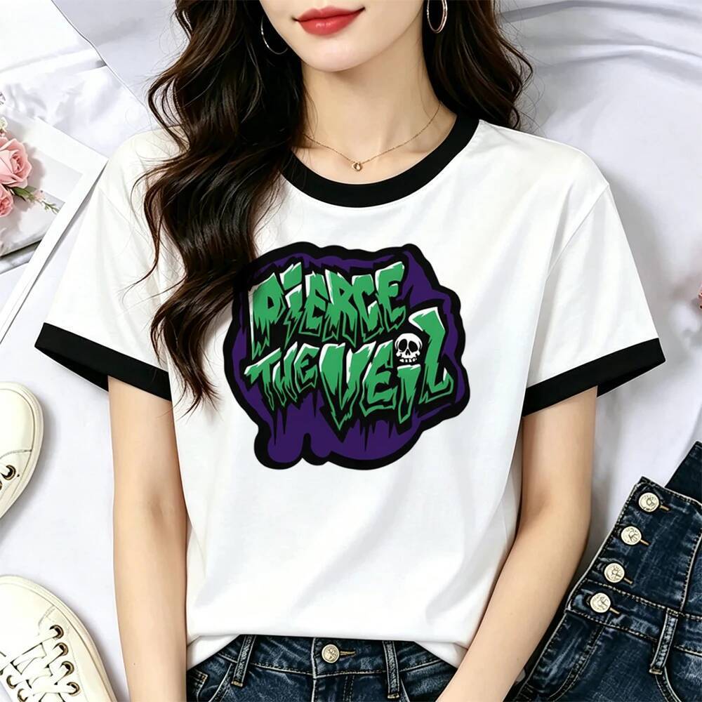 Pierce the Veil Camisa Feminina 80s Estética Engraçada 2000s vintage Camiseta Cena Festa meme Verão manga