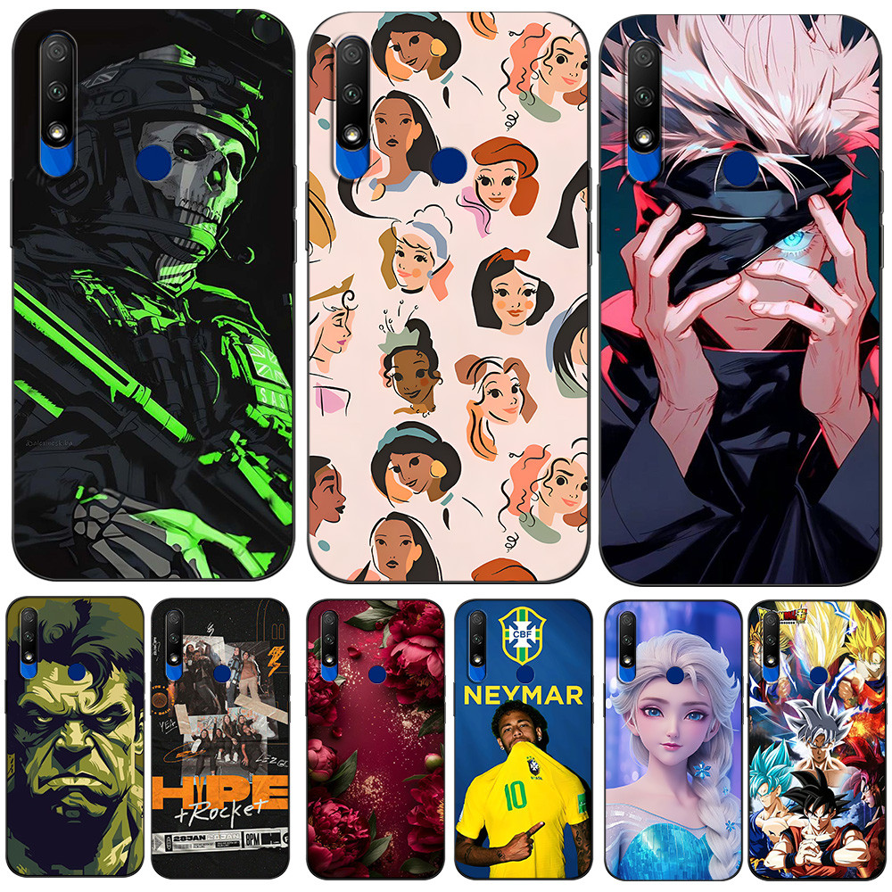Caso Para Honra 9X Global Huawei Honor 9X Premium STK-LX1 Silicone Capa Traseira Preto Tpu Flor Árvore Famoso Jogador De