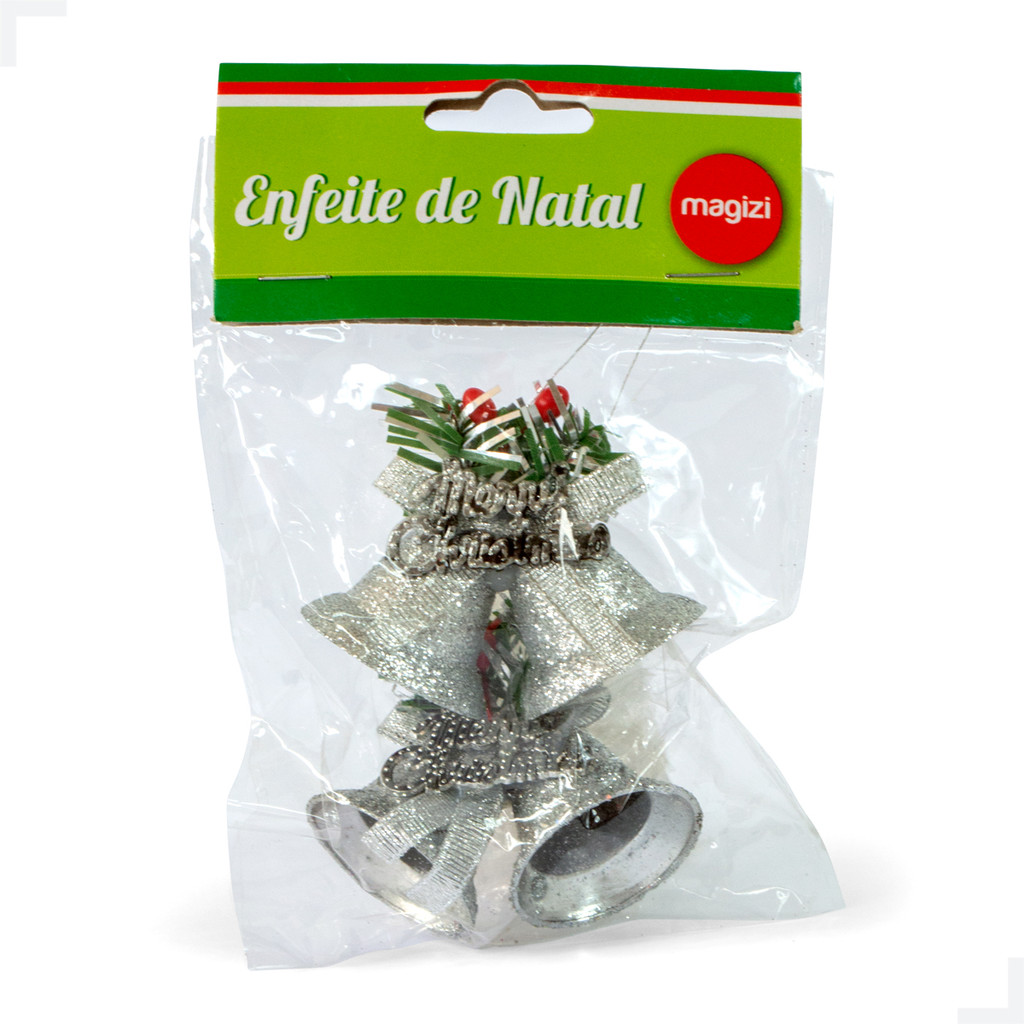 Enfeite de Natal Sino Merry Gliter x2 Prata 3,8cm Magizi - Best Shopping