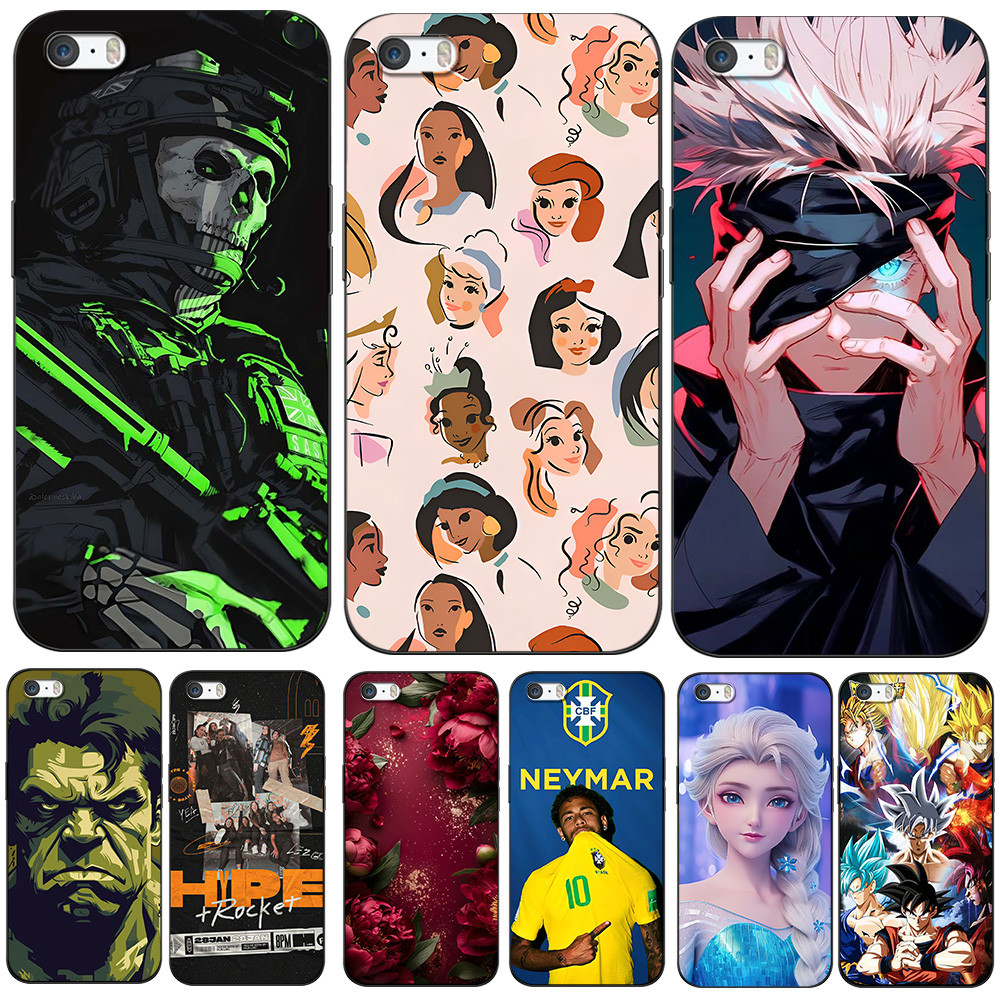 Capa Para iPhone 5 5S SE 2016 4.0 Polegadas De Telefone Protetora Tpu Silicone Macio Preto Caso Flor Árvore Famoso Jogad