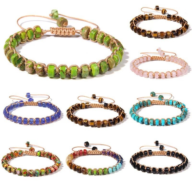 Retro estilo boêmio 3x6mm pequenas contas pedra ágata olho de tigre frisado colorido pedra áspera pulseira ajustável
