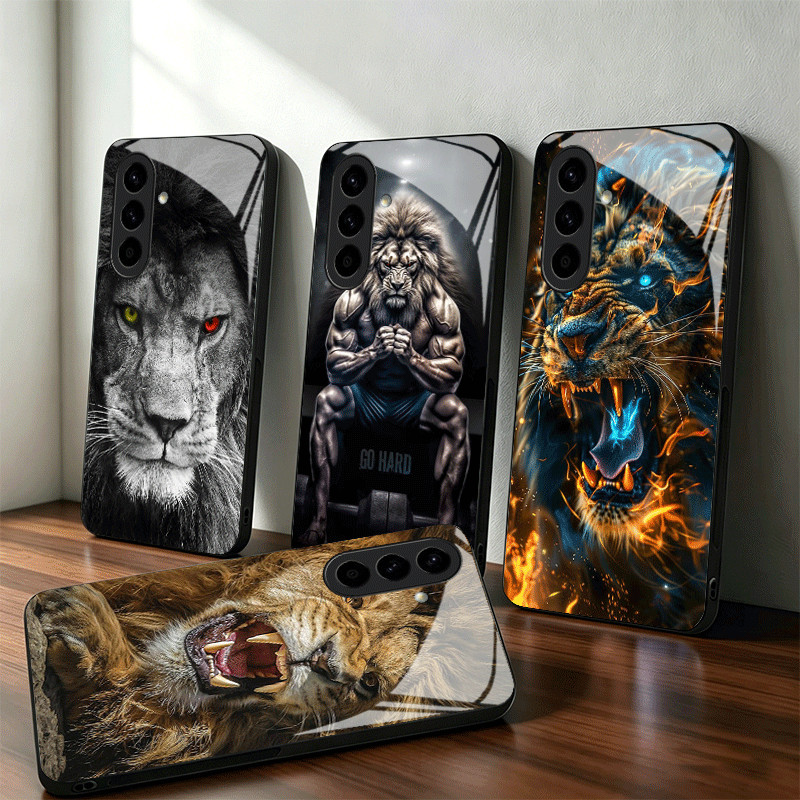Leão Masculino Homem Rei Caso De Telefone Vidro Para Samsung A14 A17 A16 A15 A14 A13 A57 A56 A55 A54 A53 A37 A36 A35 A34