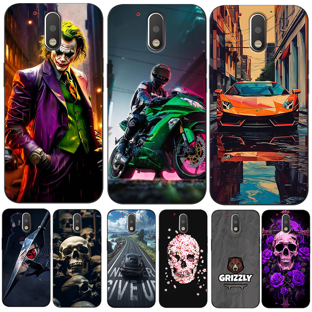 Para Motorola Moto G4 Caso De Telefone Silicone Macio Protetor Preto Tpu Crânio Flor design Do Carro Engraçado Coringa