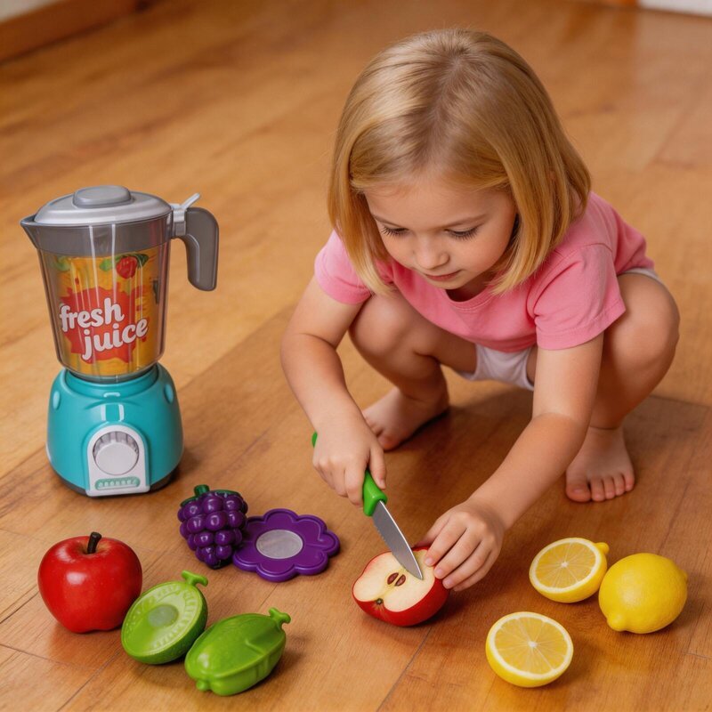 Kit Liquidificador Infantil 9 Peças Cozinha de Brinquedo com Frutinhas de Cortar Velcro Faz de Conta