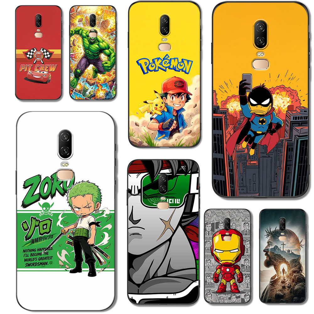 Capa Para oneplus 6 De Telefone Protetora De Silicone Macio Preto Tpu Jesus Batman Zoro Anime