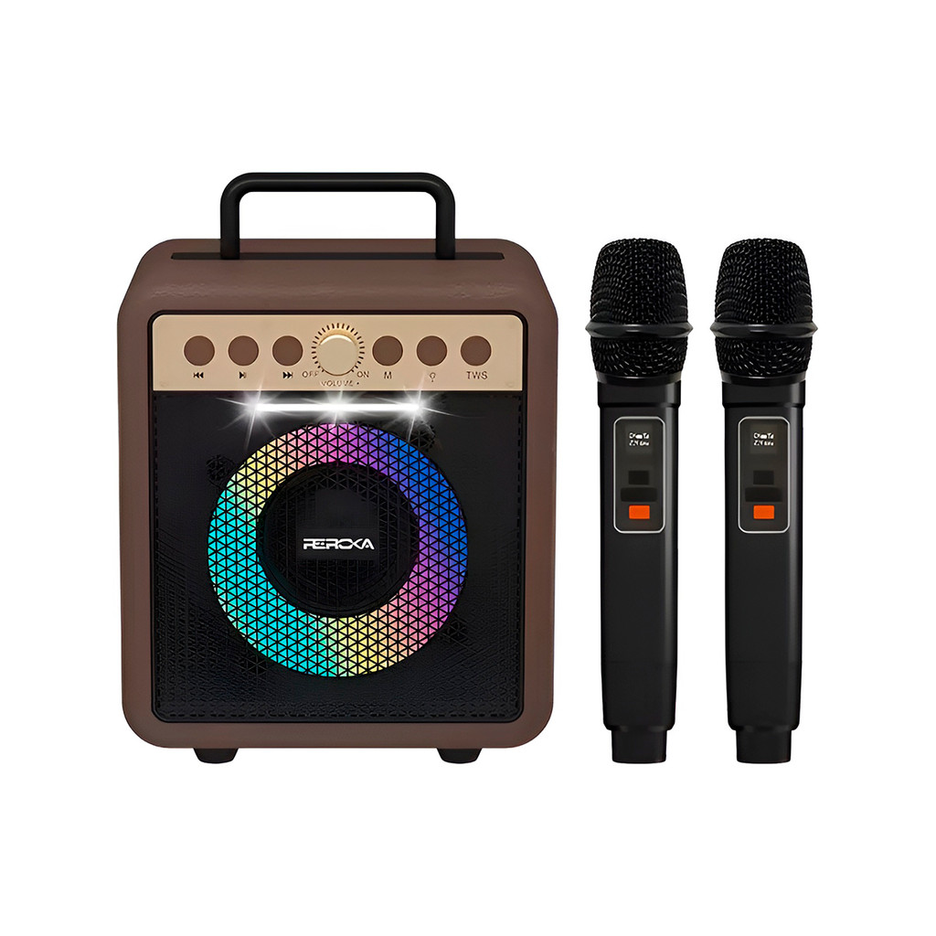 JS Caixa de Som 2 Microfones Karaokê Bluetooth Portátil Modelo:Marrom
