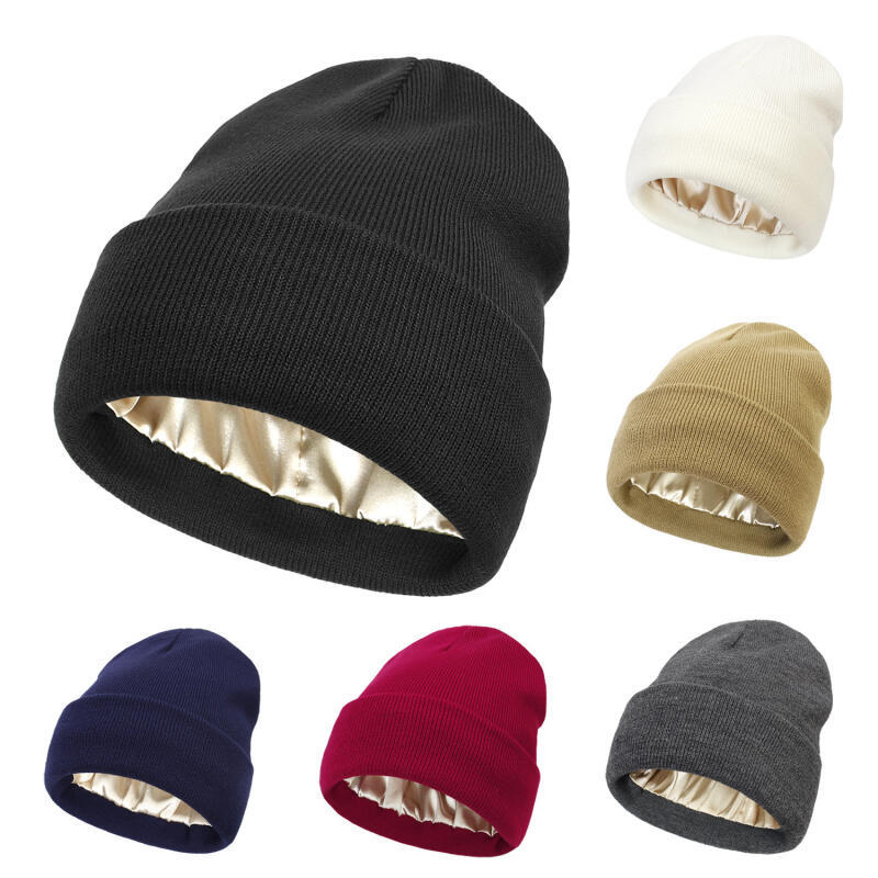 Chapéu De Inverno Para Mulheres Gorros Forrados De Cetim De Seda Bonés Grossos Homens Moda Quente Gorro Feminino