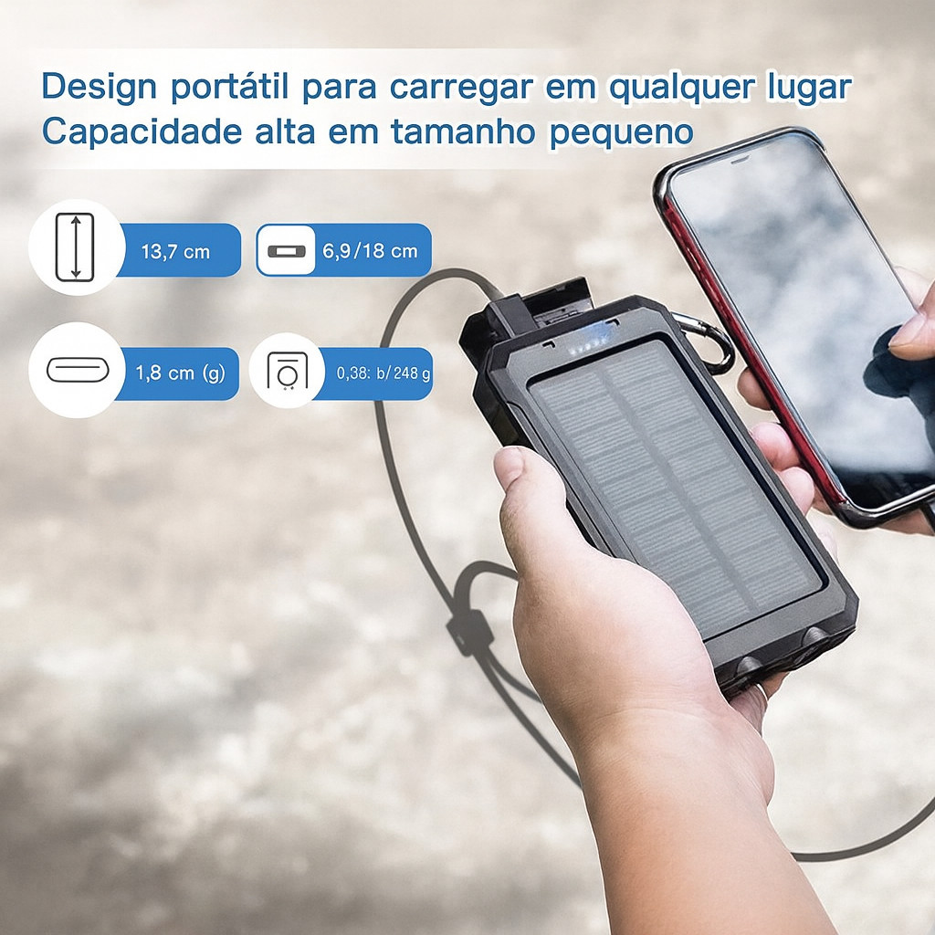 Portátil Carregador Power Bank Solar 10000mAh Bateria Externa Para Xiaomi Androi