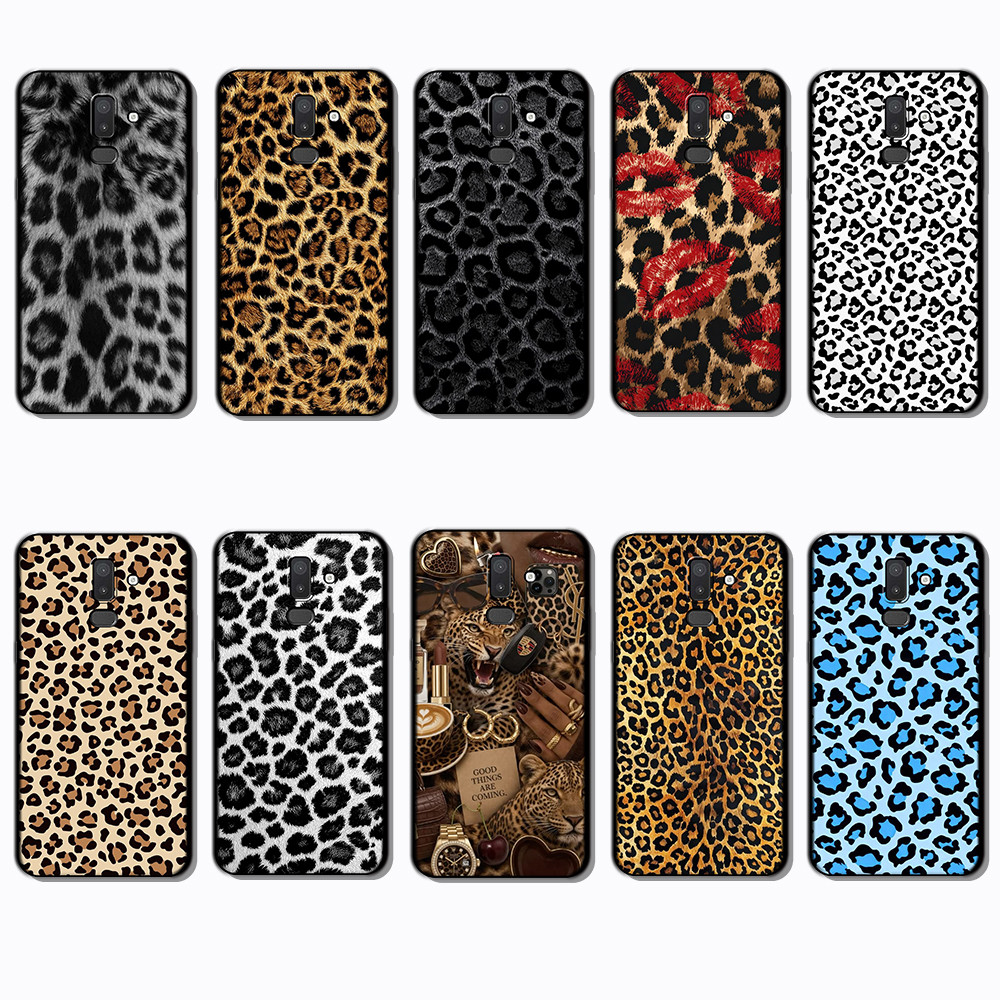 Capa De Telefone Preta Macia E Elegante Para Samsung Galaxy J8 2018 Pele De Leopardo