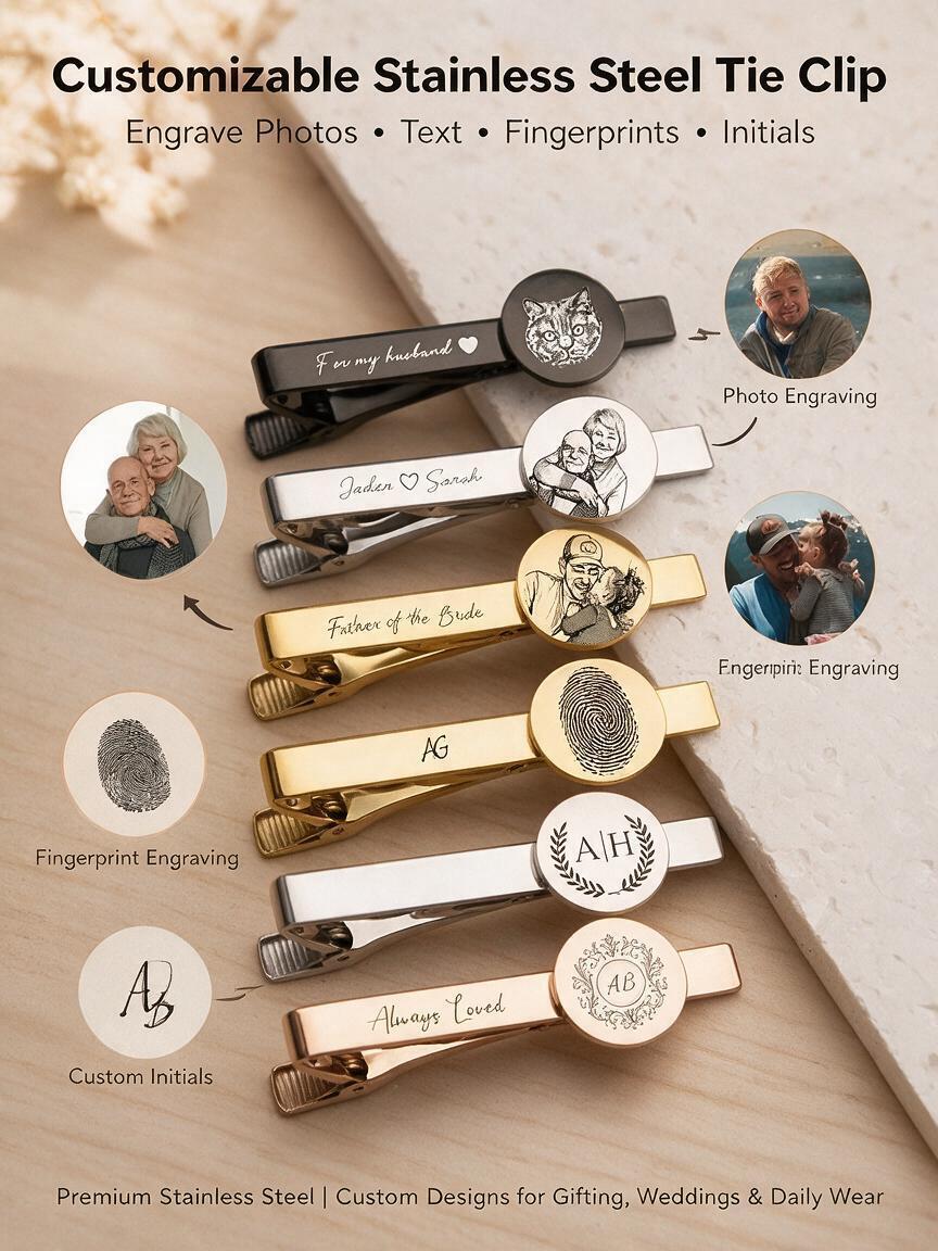 Clipe De Gravata De Aço Inoxidável Com Impressão Digital De Texto Fotográfico Personalizado , Acessórios De Dinheiro Gra