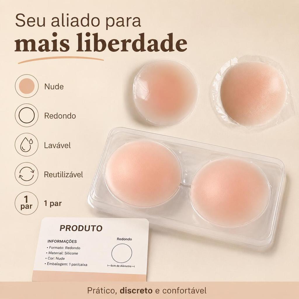Tapa Seio Silicone Redondo Nude Reutilizável Invisível Adesivo Mamilo Sem Alça Decote Vestido 1 Par