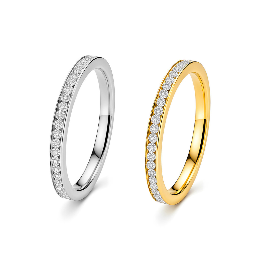 R RUBY Anel de Aço Inoxidável Ouro Prata Luz Luxo Anel Fino Anel de Diamante Anel de Casal Luz Luxo High-End