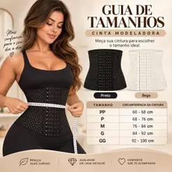 Cinta Modeladora Feminina 6 Fileiras Ajustável Respirável Cintura Preta Bege PP ao GG