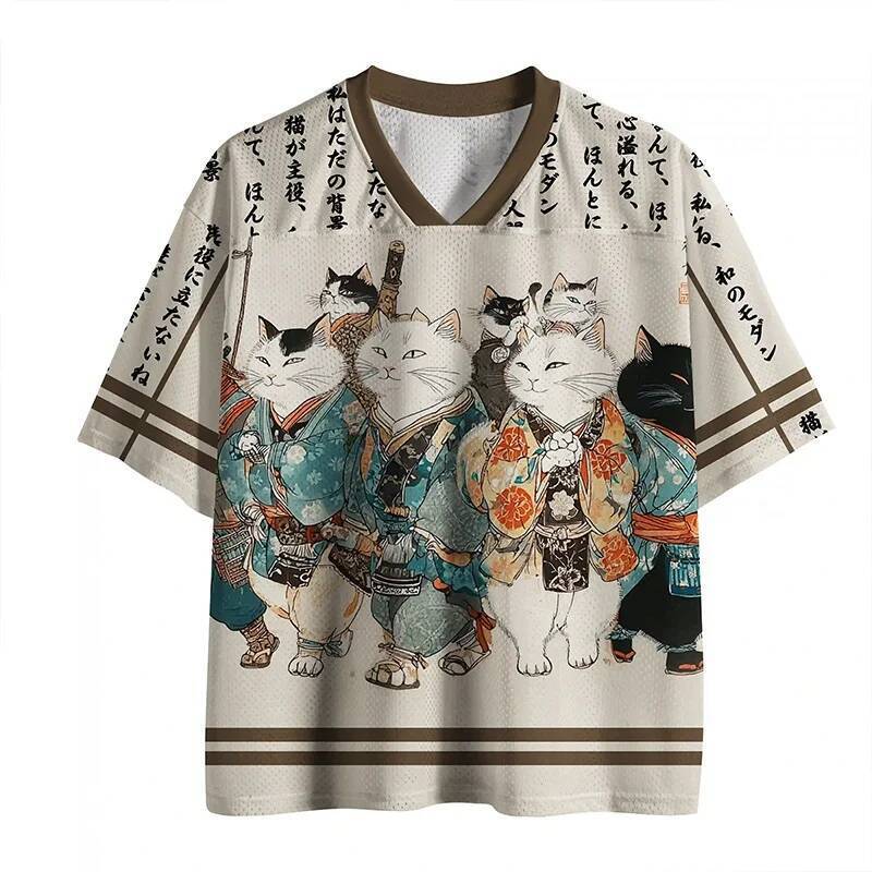 Gato Abstrato Padrão Impresso Camiseta Masculina Moda Com Decote Em V 3D Lazer Esportes Ao Ar Livre Adulto E Crianças Pa