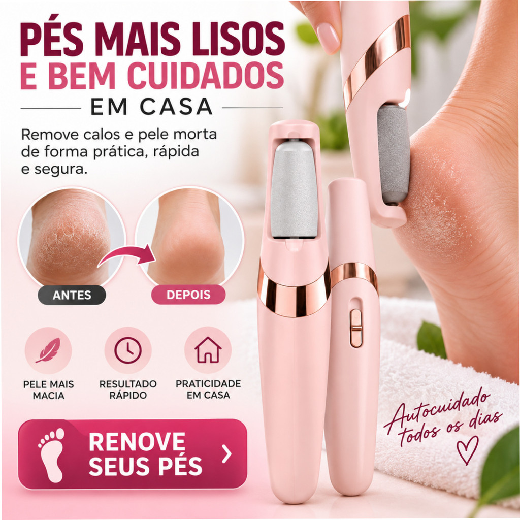 Lixa Elétrica Para Pés Removedor de Calos Pele Morta Recarregável USB 2 Velocidades Pedicure em Casa