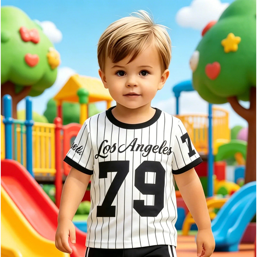 2026 Novo Conjunto Esportivo Infantil Los Angeles Camisa De Beisebol 79 Números Listrado Camiseta + Shorts 2 Peças Roupa