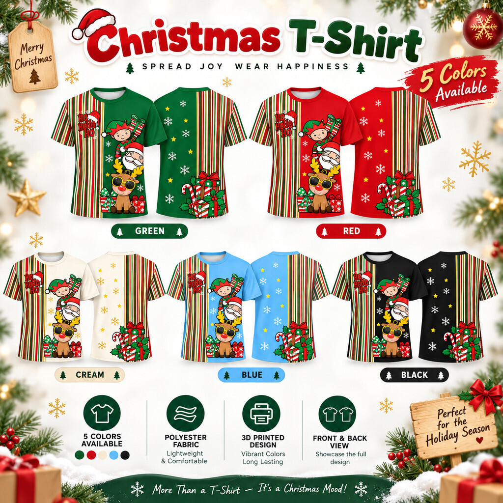 Camiseta De Desenho Animado De Natal Unissex Com Estampa De Férias De Manga Curta Casual Para Presente Familiar Infantil