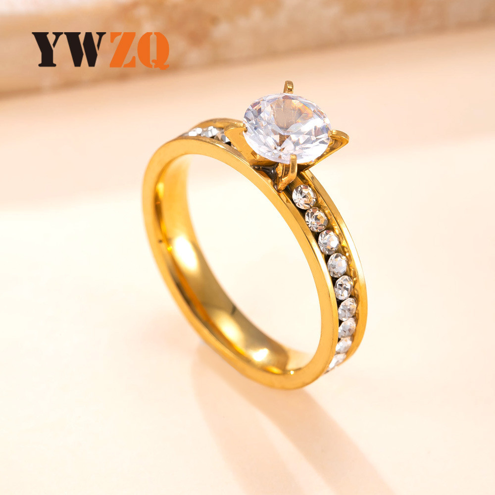 R RUBY Anel de aço inoxidável 4mm Um anel de diamante de quatro garras Anel de empilhamento de diamante elegante joias d