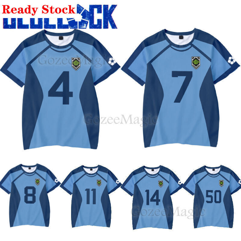 Anime Blue Lock Isagi Yoichi Cosplay Camiseta Mulheres Homens Manga Curta Azul Camisetas Menino E Menina De Futebol Over