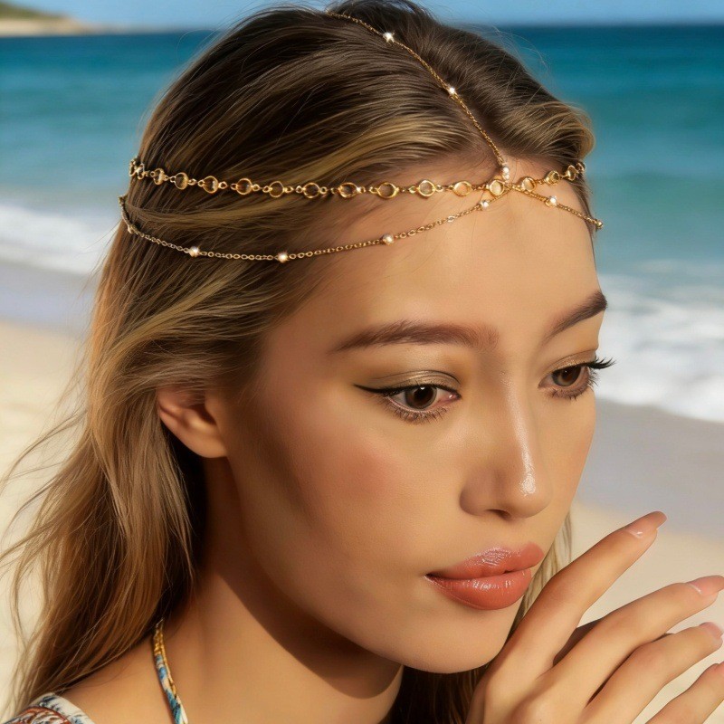 Viviane cocar moda único acessórios de cabelo Metal strass corrente borla cabeça corrente bandana acessórios férias nupc
