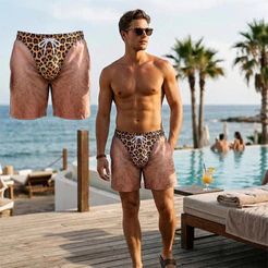 Novidade Masculina 3D Impresso Shorts De Natação Falso Peludo Perna Leopardo Padrão Cordão Secagem Rápida Praia Boardsho