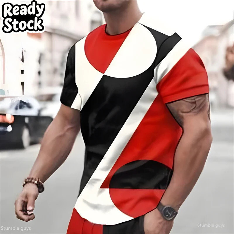 Verão Masculino Oversized Streetwear T Retro Padrão Solto Manga Curta Respirável Macio Tamanho Grande Esportes 3D De Top