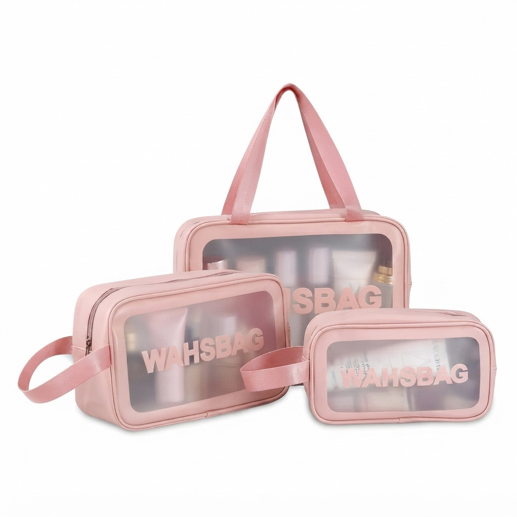 Conjunto Kit 3 Bolsas Necessaire Transparente Utilidade Cor: