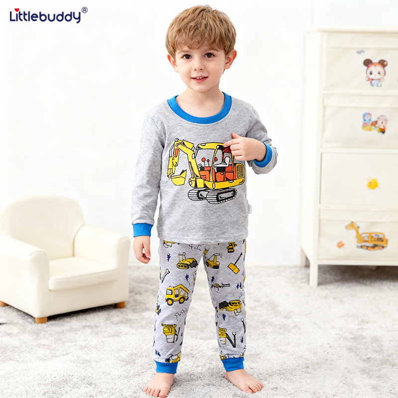 Outono Crianças Dos Desenhos Animados Conjuntos De Pijama Primavera Meninos Escavadeira Impressão Pijamas Ternos Bebê Ma
