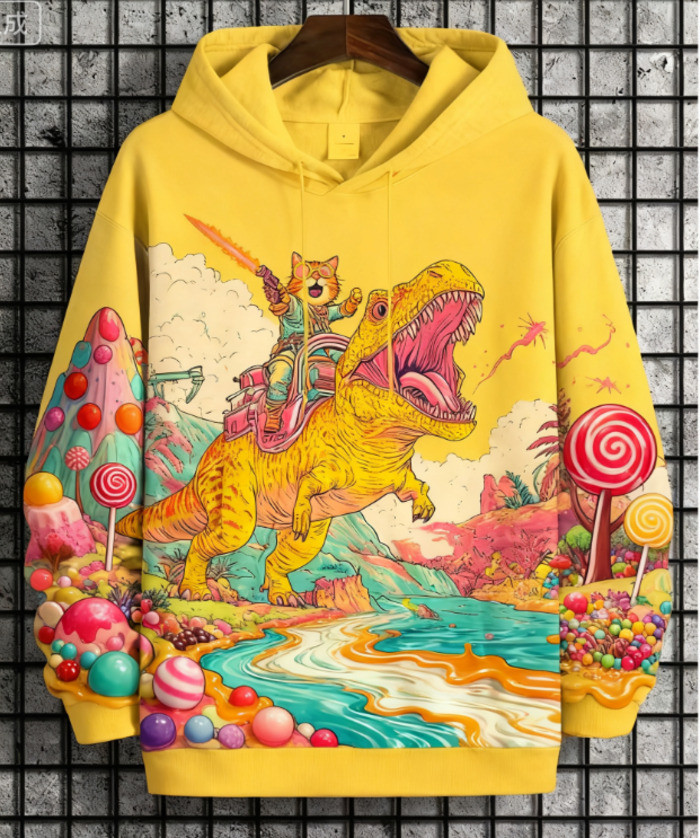 Hoodies Masculinos Engraçado Gato Dinossauro 3D Impresso Dos Desenhos Animados Moletom Masculino Feminino Agasalho Overs