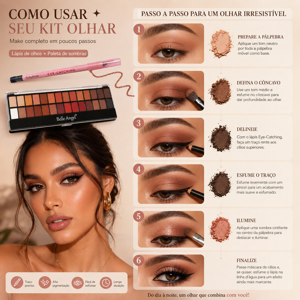 Kit Maquiagem Olhos Ruby Rose + Belle Angel Lápis de Olhos Preto Paleta de Sombras 28 Cores HB-E2400 B013-1