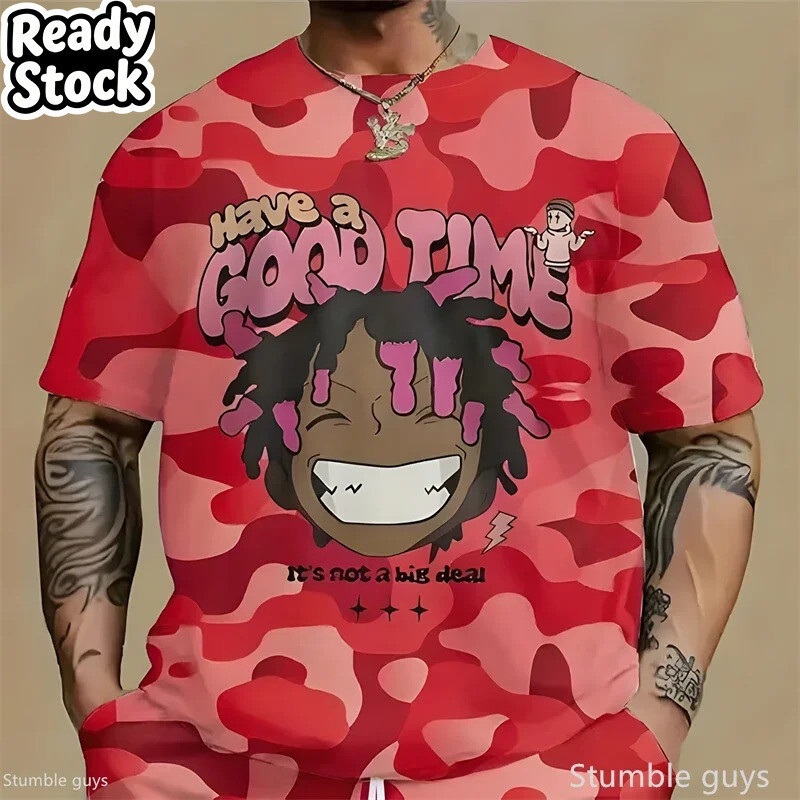 Verão Masculino Oversized Streetwear Camiseta Padrão Solto Manga Curta Respirável Macio Tamanho Grande Esportes 3D Tshir