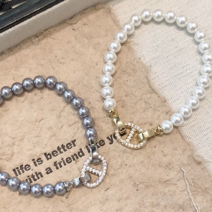 20 pulseira cheia de diamante porco nariz fivela Shijia pérola colar feminino high-end luz luxo All-Match pulseira moda 
