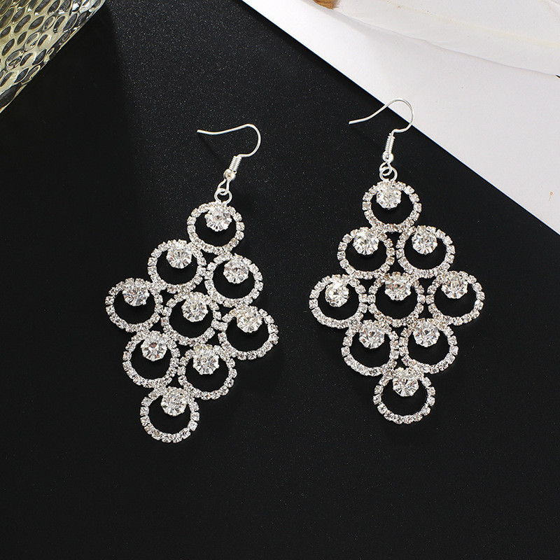 R RUBY * Moda Garra Corrente Strass Brincos Criativos Círculo Combinação Brincos Elegantes Brincos de Diamante E754