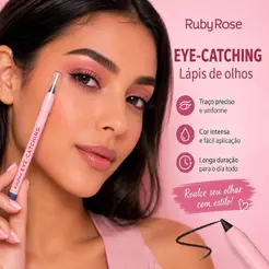 Lápis para Olhos Preto Ruby Rose HB-E2400 - Traço Fino e Aplicação Controlada
