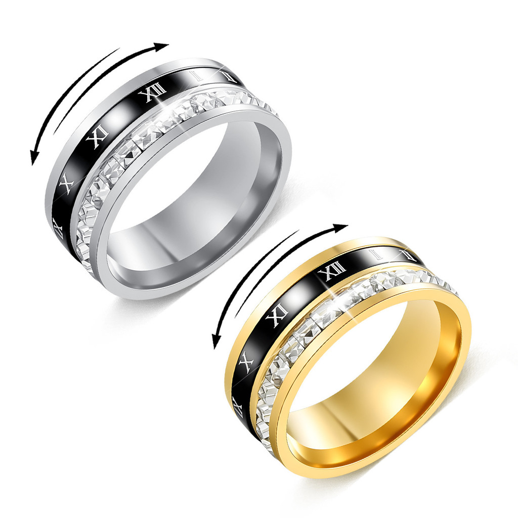 R RUBY Titânio Aço Diamante Algarismos Romanos Anel de Descompressão Anel Rotativo Anel Estilo Moderno Anel de Casal Joi