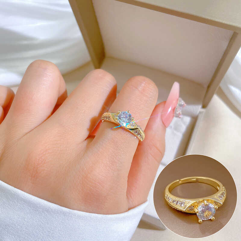 Real ouro corações setas anel de diamante completo abertura ajustável simples mão jóias anel japonês casal anel