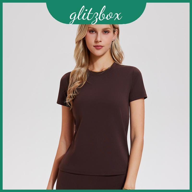Camiseta Curta De Pouco Peso Da Luva Das Mulheres Com Tecido Do Estiramento Para O Lazer Esporte E