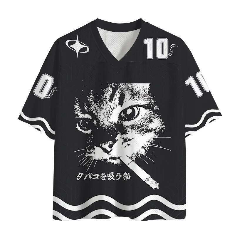 Verão Estilo Japonês Arte Tendência Com Decote Em V Malha Camisa De Futebol Lazer Masculino Esportes Ao Ar Livre Fitness