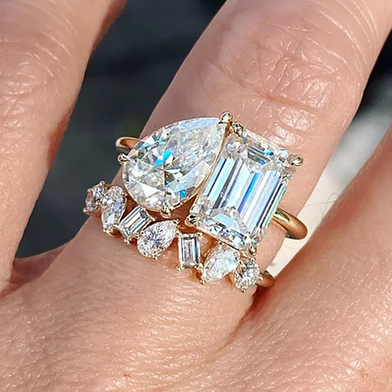 Rubi ** gota de água linha anel de diamante feminino gota de água espiral anel par geométrico anel presente dando anel b