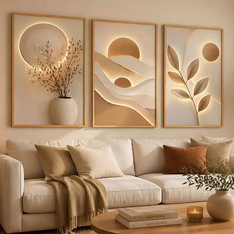 Kit 3 Quadros Arte Floral 3D Dourado Premium Decoração Sala De Estar Moderna Elegante Luxo — imagem 1