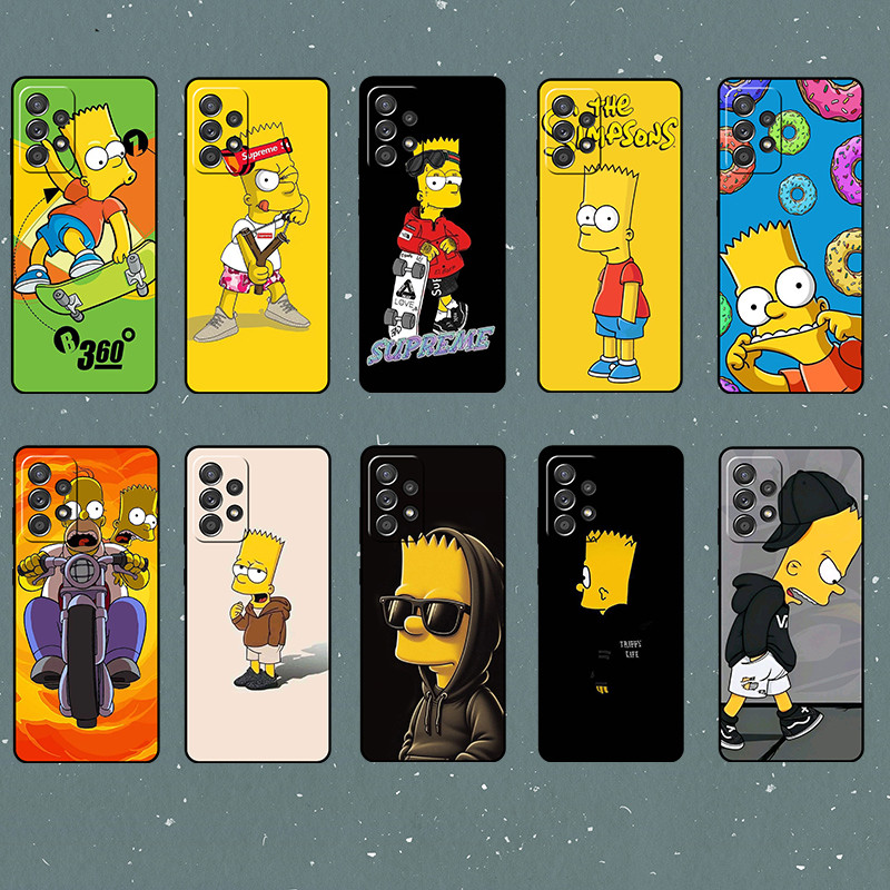 Para Samsung A50 A50S A52 A52S A53 A54 A55 A70 A71 A72 Bart Simpson Macio Preto TPU Caso De Telefone