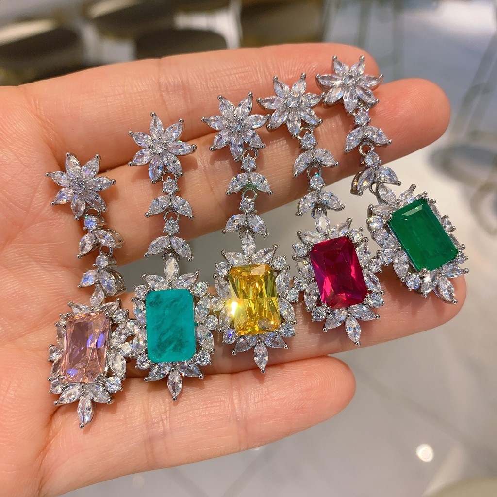 Rubi colorido simulação jóias brincos moda exagerada amarelo diamante rosa diamante brincos femininos com bens