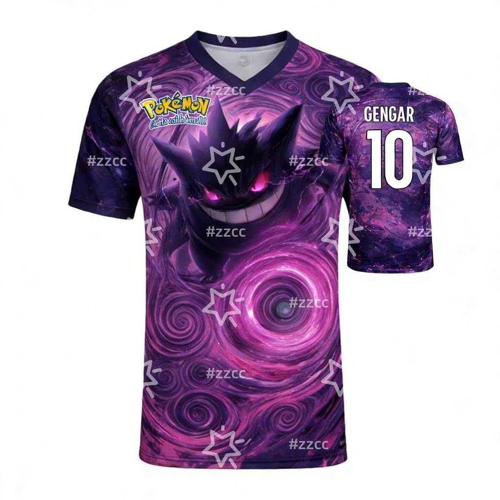 [Nome Personalizado Grátis] Camiseta Gráfica Pokémon Gengar Verão Esportes Lazer Seco Rapidamente Masculina Roupas Adult
