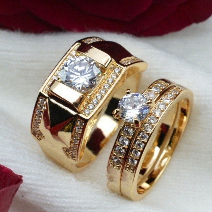 Anel de diamante banhado a ouro rubi, anel de diamante europeu americano, moda masculina e feminina, conjunto de anel Po