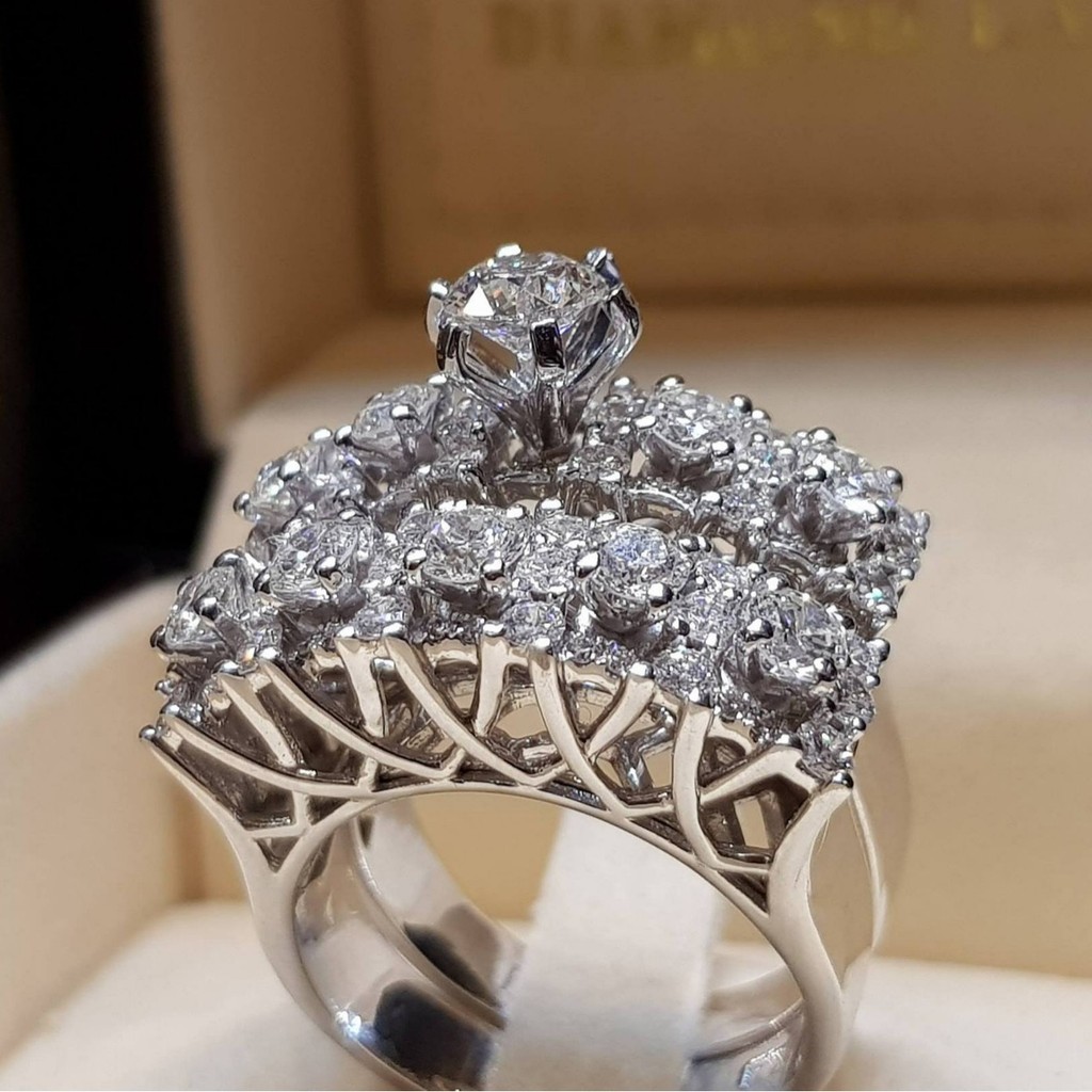 R RUBY Novo Estilo Criativo Oco Diamante Anel de Noivado Europeu Americano Feminino Simulação Anel de Diamante Anel de B