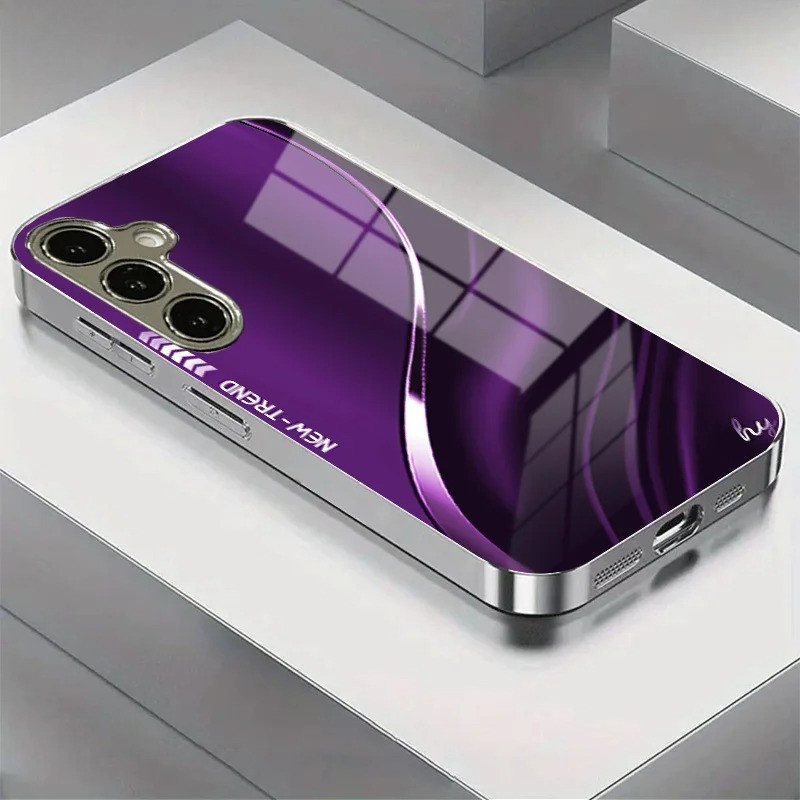 Roxo Texturizado Prata Galvanizado Vidro Caso De Telefone Para Samsung Galaxy S26 S25 Ultra S24 S23 Fe S22 Plus S21